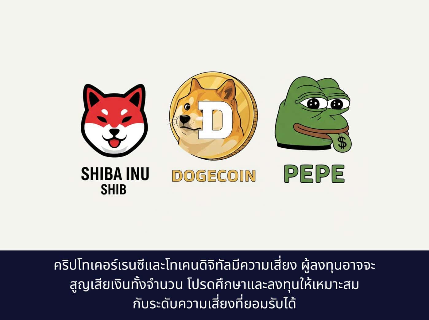 Dogecoin, shiba inu and pepe logo