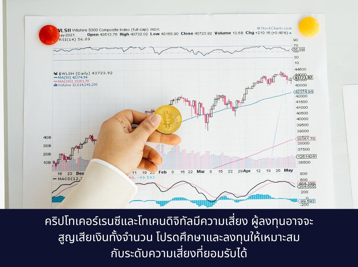 Person Holding A Bitcoin With Stock Chart Report On Wall